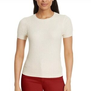 Nine West Jeans Honeycomb Knit Short Sleeve Sweater Tee Crew Neck Size XL /#5414